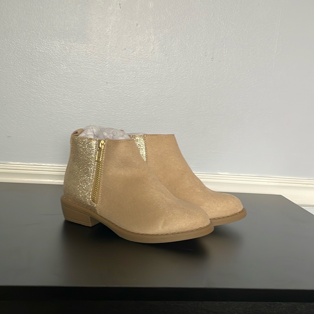 Fab kids, glitter zip booties boots tan size 13